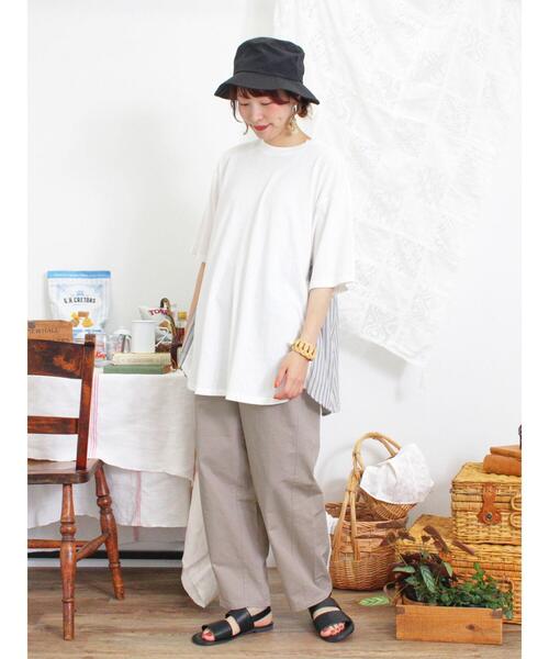 Samansa Mos2（サマンサ モスモス）の「後ろギャザー切替チュニックTシャツ（Tシャツ/カットソー・レディース・キナリ/グリーン/オフホワイト/チャコールグレー・F）」の6枚目の写真