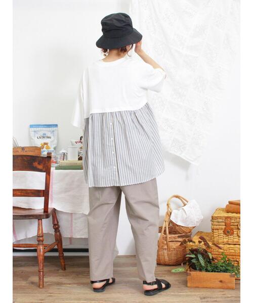 Samansa Mos2（サマンサ モスモス）の「後ろギャザー切替チュニックTシャツ（Tシャツ/カットソー・レディース・キナリ/グリーン/オフホワイト/チャコールグレー・F）」の5枚目の写真