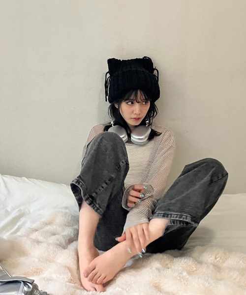 AS KNOW AS plus（アズノゥアズプラス）の「◇シアーボーダー メッシュルーズロンT（Tシャツ/カットソー・レディース・グレー系/アイボリー系/ブラウン系・FREE）」の10枚目の写真