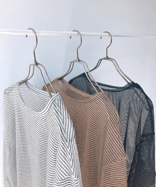 AS KNOW AS plus（アズノゥアズプラス）の「◇シアーボーダー メッシュルーズロンT（Tシャツ/カットソー・レディース・グレー系/アイボリー系/ブラウン系・FREE）」の18枚目の写真