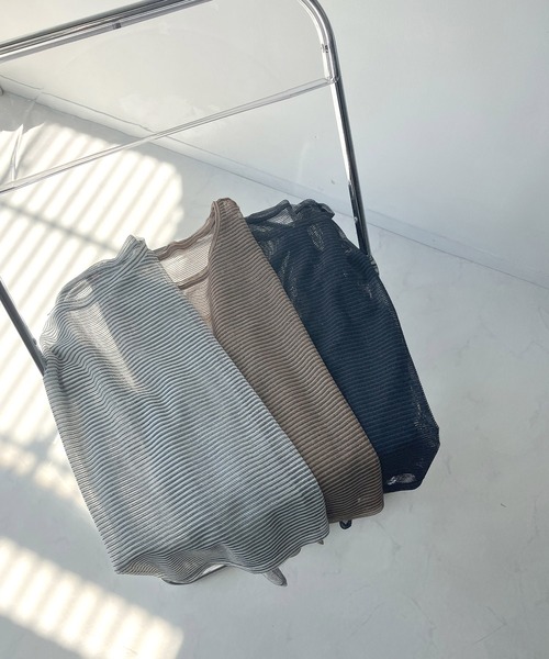 AS KNOW AS plus（アズノゥアズプラス）の「◇シアーボーダー メッシュルーズロンT（Tシャツ/カットソー・レディース・グレー系/アイボリー系/ブラウン系・FREE）」の12枚目の写真