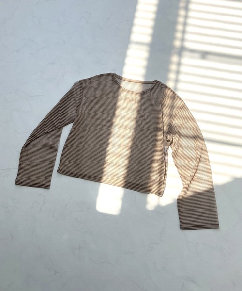 AS KNOW AS plus（アズノゥアズプラス）の「◇シアーボーダー メッシュルーズロンT（Tシャツ/カットソー・レディース・グレー系/アイボリー系/ブラウン系・FREE）」の15枚目の写真