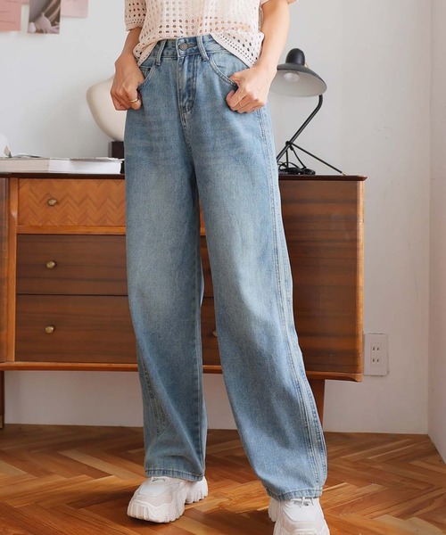 Girly Doll（ガーリードール）の「サイドデザインストレートデニム（デニムパンツ・レディース・ブルー/ライトブルー・S/M/L）」の3枚目の写真