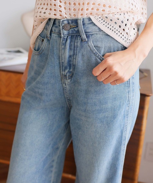 Girly Doll（ガーリードール）の「サイドデザインストレートデニム（デニムパンツ・レディース・ブルー/ライトブルー・S/M/L）」の4枚目の写真