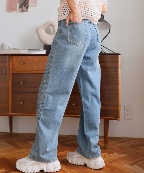 Girly Doll（ガーリードール）の「サイドデザインストレートデニム（デニムパンツ・レディース・ブルー/ライトブルー・S/M/L）」の5枚目の写真