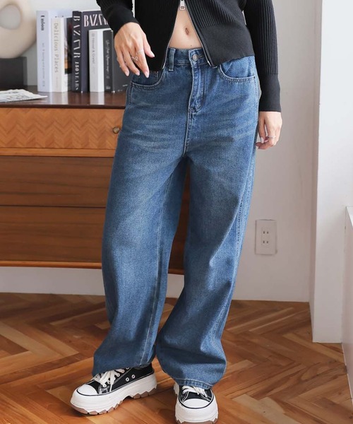 Girly Doll（ガーリードール）の「サイドデザインストレートデニム（デニムパンツ・レディース・ブルー/ライトブルー・S/M/L）」の7枚目の写真