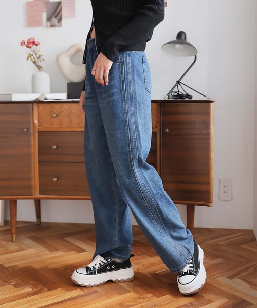 Girly Doll（ガーリードール）の「サイドデザインストレートデニム（デニムパンツ・レディース・ブルー/ライトブルー・S/M/L）」の9枚目の写真