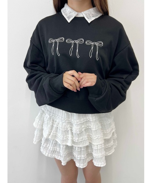 PHILLY（フィリー）の「【PHILLY】リボン刺繍ショートスウェット（スウェット・レディース・ブラック/ホワイト/グレー・FREE）」の5枚目の写真