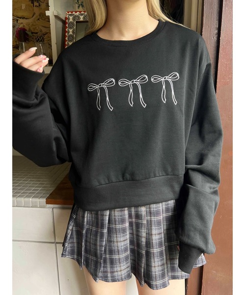 PHILLY（フィリー）の「【PHILLY】リボン刺繍ショートスウェット（スウェット・レディース・ブラック/ホワイト/グレー・FREE）」の22枚目の写真