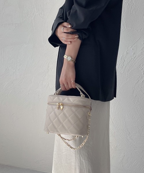 Riu バニティバッグ Quilting vanity bag ホワイト Riu Rちゃん バッグ リウ ツイードキルティングバニティバッグ