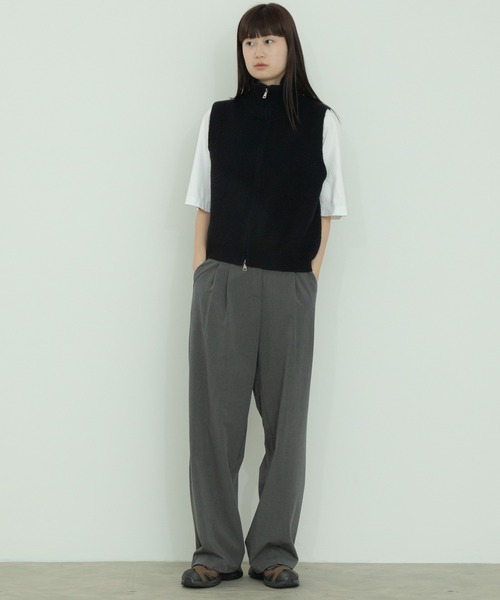 ショート丈ダブルジップニットベスト / ハーフジップニット クロップド