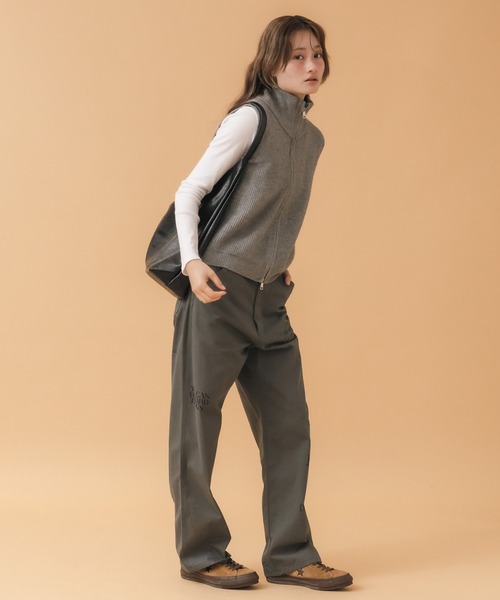 ショート丈ダブルジップニットベスト / ハーフジップニット クロップド