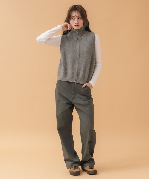 セール】ショート丈ダブルジップニットベスト / ハーフジップニット