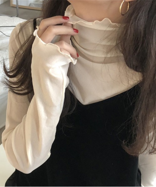 Per sist ence(パーシエンス)の「ハイネックシアーインナートップス(Tシャツ/カットソー・レディース・ホワイト/ブラウン/ブラック/オフホワイト/グレー・FREE)」の3枚目の写真