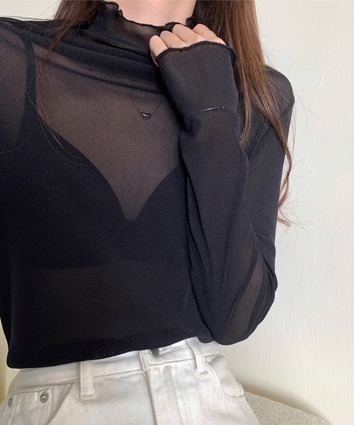 Per sist ence(パーシエンス)の「ハイネックシアーインナートップス(Tシャツ/カットソー・レディース・ホワイト/ブラウン/ブラック/オフホワイト/グレー・FREE)」の4枚目の写真