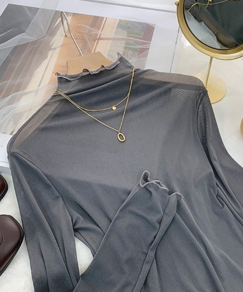 Per sist ence(パーシエンス)の「ハイネックシアーインナートップス(Tシャツ/カットソー・レディース・ホワイト/ブラウン/ブラック/オフホワイト/グレー・FREE)」の15枚目の写真