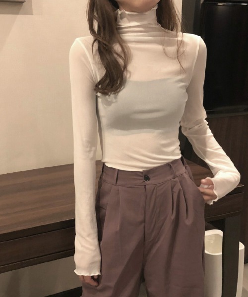 Per sist ence(パーシエンス)の「ハイネックシアーインナートップス(Tシャツ/カットソー・レディース・ホワイト/ブラウン/ブラック/オフホワイト/グレー・FREE)」の8枚目の写真