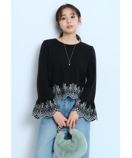 JUSGLITTY（ジャスグリッティー）の「カットワーククロップドニット（ニット/セーター・レディース・ブラック系その他/オフホワイト/ホワイト系その他・2）」の8枚目の写真