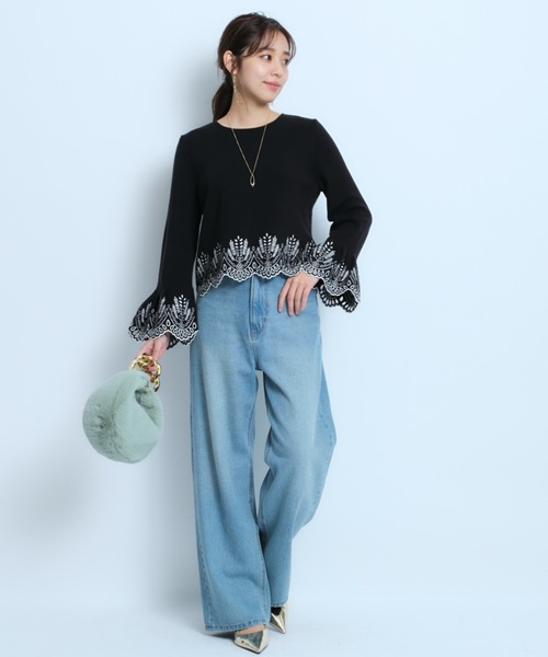 JUSGLITTY（ジャスグリッティー）の「カットワーククロップドニット（ニット/セーター・レディース・ブラック系その他/オフホワイト/ホワイト系その他・2）」の14枚目の写真