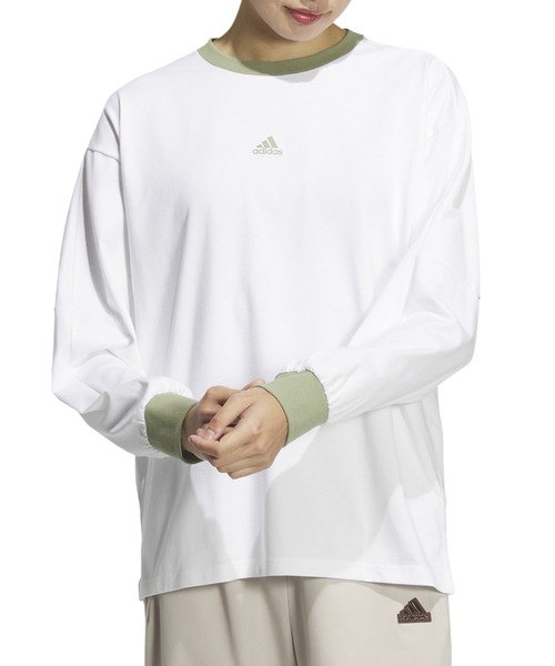 adidas(アディダス)の「アディダス adidas ワーディング ルーズフィット シングルジャージー 長袖Tシャツ(Tシャツ/カットソー・レディース・マスタード/スモークピンク/ホワイト・M/L/S/XL)」の1枚目の写真
