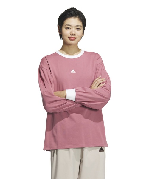 adidas(アディダス)の「アディダス adidas ワーディング ルーズフィット シングルジャージー 長袖Tシャツ(Tシャツ/カットソー・レディース・マスタード/スモークピンク/ホワイト・M/L/S/XL)」の3枚目の写真