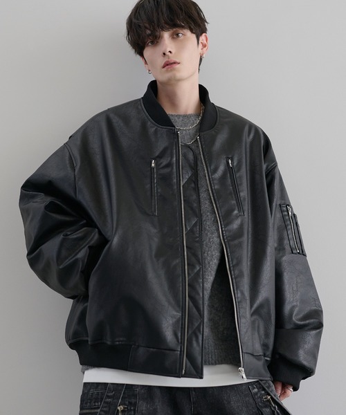 ルーズシルエットメタルジップ ボリュームMA-1ブルゾン（MA-1