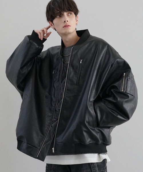 LILL ルーズシルエットメタルジップボリュームMA-1 (XLサイズ) ルーズシルエットメタルジップ ボリュームMA-1ブルゾン（MA-1