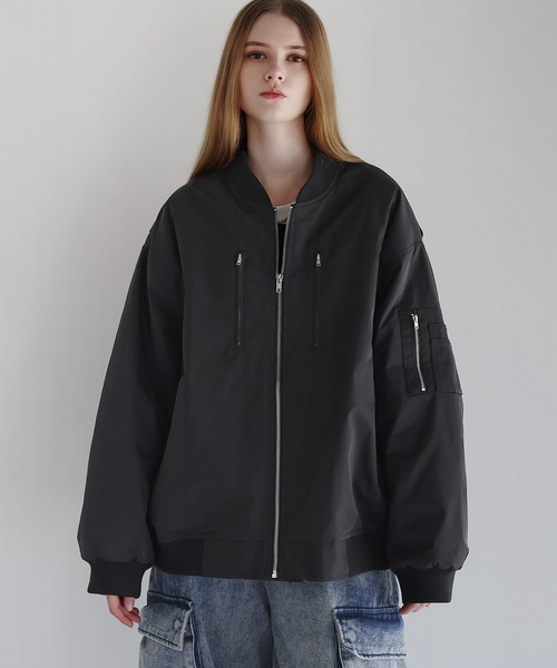 LILL ルーズシルエットメタルジップボリュームMA-1 (XLサイズ) ルーズシルエットメタルジップ ボリュームMA-1ブルゾン（MA-1）｜LILL
