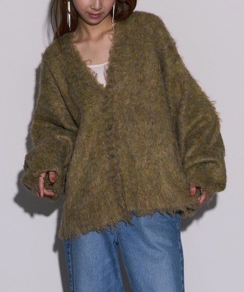 MAISON BREEZE reveur（メゾンブリーズレヴール）の「【MAISON BREEZE reveur】ミックスシャギーVネックニットカーディガン　DTK（カーディガン/ボレロ・レディース・アイボリー/グリーン/オレンジ/チャコールグレー/グレー・FREE）」の8枚目の写真