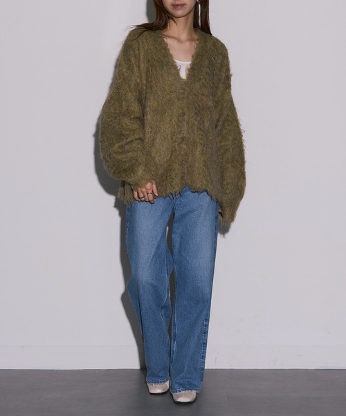 MAISON BREEZE reveur（メゾンブリーズレヴール）の「【MAISON BREEZE reveur】ミックスシャギーVネックニットカーディガン　DTK（カーディガン/ボレロ・レディース・アイボリー/グリーン/オレンジ/チャコールグレー/グレー・FREE）」の11枚目の写真