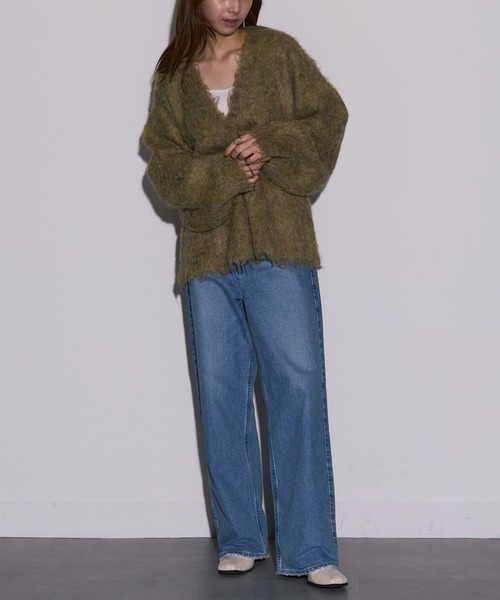 MAISON BREEZE reveur（メゾンブリーズレヴール）の「【MAISON BREEZE reveur】ミックスシャギーVネックニットカーディガン　DTK（カーディガン/ボレロ・レディース・アイボリー/グリーン/オレンジ/チャコールグレー/グレー・FREE）」の12枚目の写真