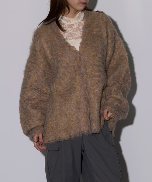 MAISON BREEZE reveur（メゾンブリーズレヴール）の「【MAISON BREEZE reveur】ミックスシャギーVネックニットカーディガン　DTK（カーディガン/ボレロ・レディース・アイボリー/グリーン/オレンジ/チャコールグレー/グレー・FREE）」の13枚目の写真