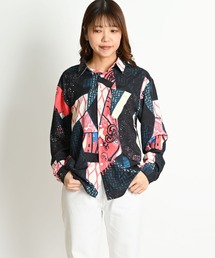 レトロ柄 総柄シャツ 長袖シャツ オーバーサイズ レギュラーカラー