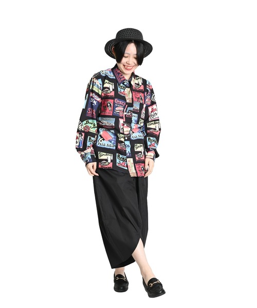 MARAI（マーライ）の「レトロ柄 総柄シャツ 長袖シャツ オーバーサイズ レギュラーカラー（シャツ/ブラウス・レディース・ブラック系その他・FREE）」の8枚目の写真
