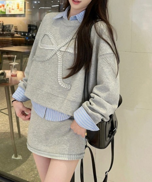 セール】蝶結び秋デザイン感スウェット＆スカートセットアップ