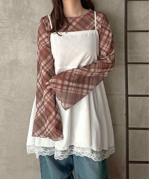 apres jour clair(アプレジュールクレア)の「【apres jour clair】チェックシアーインナー(Tシャツ/カットソー・レディース・グリーン系その他/ブラック系その他/ブラウン系その他・フリー/X-LARGE)」の2枚目の写真