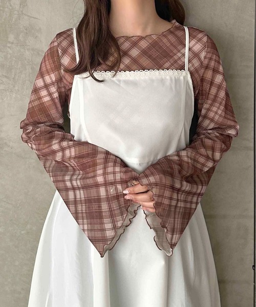 apres jour clair(アプレジュールクレア)の「【apres jour clair】チェックシアーインナー(Tシャツ/カットソー・レディース・グリーン系その他/ブラック系その他/ブラウン系その他・フリー/X-LARGE)」の9枚目の写真