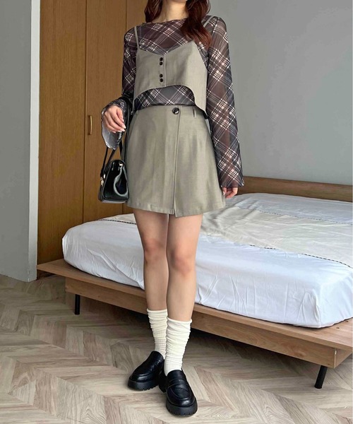 apres jour clair(アプレジュールクレア)の「【apres jour clair】チェックシアーインナー(Tシャツ/カットソー・レディース・グリーン系その他/ブラック系その他/ブラウン系その他・フリー/X-LARGE)」の7枚目の写真
