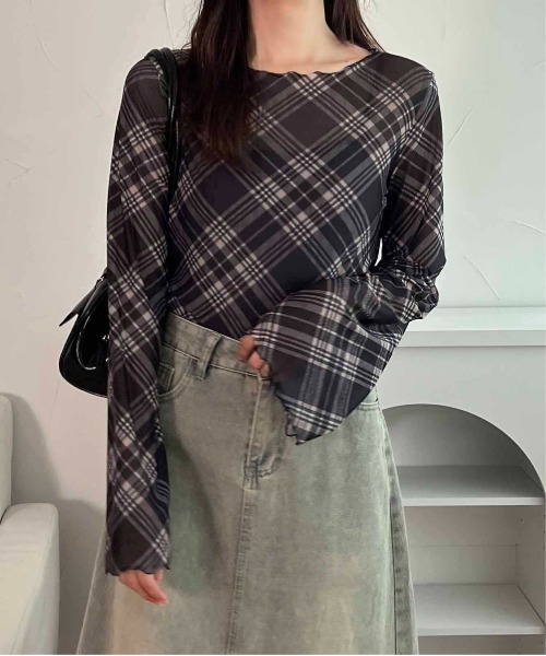 apres jour clair(アプレジュールクレア)の「【apres jour clair】チェックシアーインナー(Tシャツ/カットソー・レディース・グリーン系その他/ブラック系その他/ブラウン系その他・フリー/X-LARGE)」の18枚目の写真