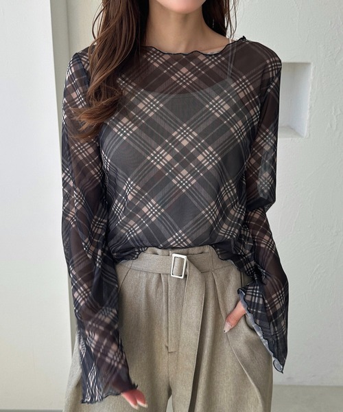 apres jour clair(アプレジュールクレア)の「【apres jour clair】チェックシアーインナー(Tシャツ/カットソー・レディース・グリーン系その他/ブラック系その他/ブラウン系その他・フリー/X-LARGE)」の20枚目の写真