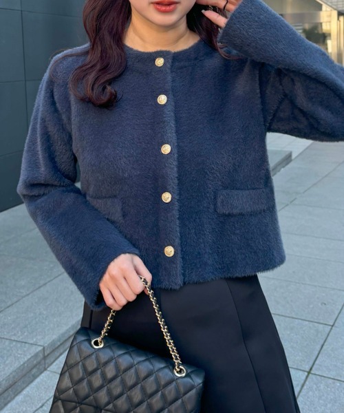 VIS（ビス）の「ラビットタッチメタルボタンカーディガン（カーディガン/ボレロ・レディース・オフホワイト/ブラウン/ネイビー・FREE）」の3枚目の写真