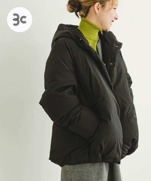 ITEMS URBANRESEARCH(アイテムズ アーバンリサーチ)の「GREENDOWNコクーンフードジャケット(ダウンジャケット/コート・レディース・ブラック/ホワイト系その他・FREE)」の2枚目の写真