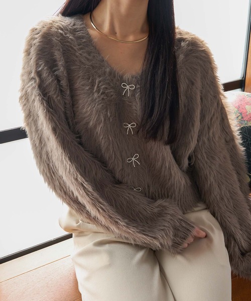 Ambre Neige（アンブルネージュ）の「2way shaggy ribbon kinit / 2wayシャギーリボンニット（ニット/セーター・レディース・ピンクベージュ/オフホワイト/チャコールグレー・FREE）」の15枚目の写真