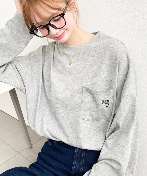 セール】ワンポイント刺繍ポケットロンT（Tシャツ/カットソー