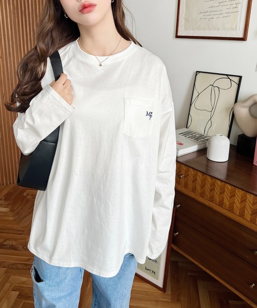 STONE  ポケットロンT ワンポイント moment+ tシャツ ワンポイント刺繍ポケットロンT レディース