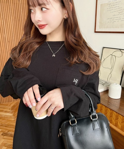セール】ワンポイント刺繍ポケットロンT（Tシャツ/カットソー
