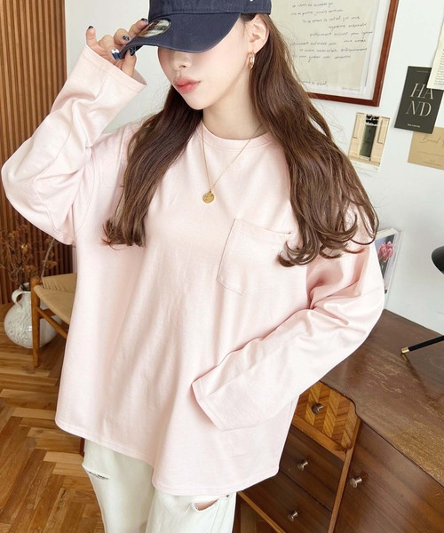 カラーワンポイントTシャツ&ロングパンツ セール】ワンポイント刺繍ポケットロンT（Tシャツ/カットソー