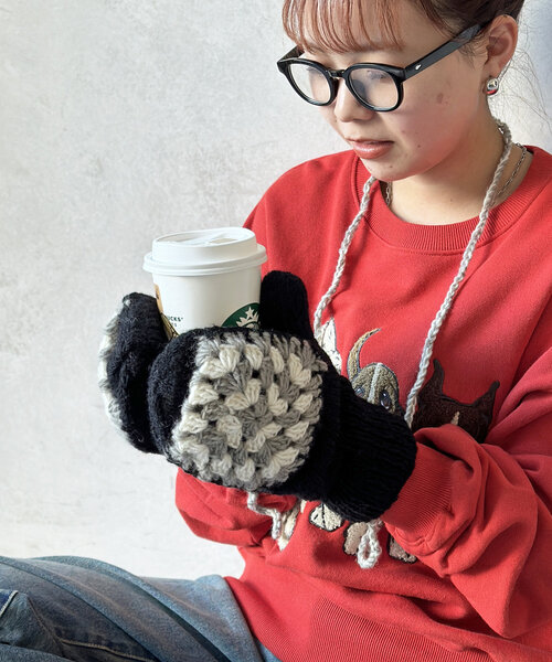 CPCM（シーピーシーエム）の「ヒモ付きクロシェ手袋（手袋・メンズ・ブラック/アイボリー・FREE）」の13枚目の写真