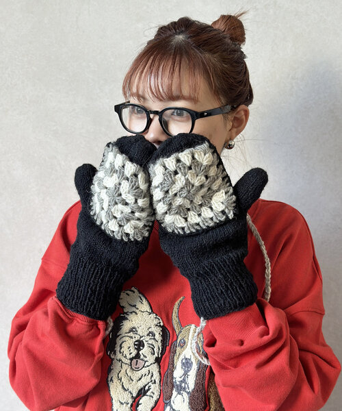 CPCM（シーピーシーエム）の「ヒモ付きクロシェ手袋（手袋・メンズ・ブラック/アイボリー・FREE）」の14枚目の写真