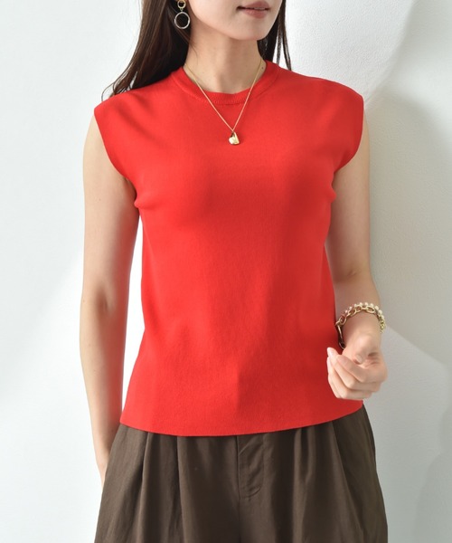 INTERPLANET（インタープラネット）の「【マシーンウォッシャブル・ＵＶ・接触冷感】フレンチスリーブプルオーバー（ニット/セーター・レディース・ブルー/オフホワイト/ブラック/レッド・FREE）」の21枚目の写真